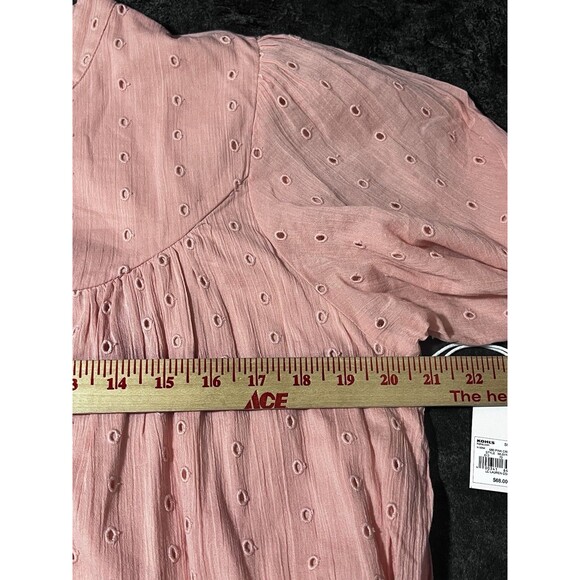 Lauren Conrad Sz. Large Pink Eyelet Fit Flair Ruffle Peasent Cottage Lined Dress - Picture 6 of 9